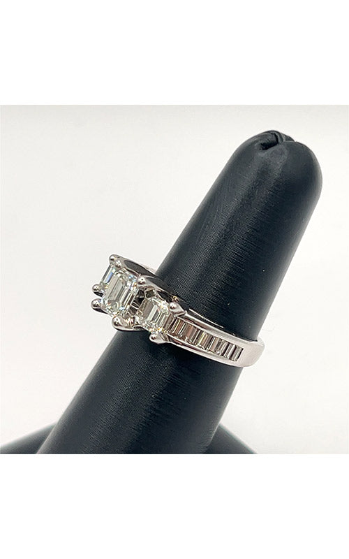 Alberts Estate 14k White Gold .78 Emerald Cut Center Stone G VS2 with .58 Emerald Cut Side Stones G-H SI1 Size 6.50 Engagement Ring EDRIN02330