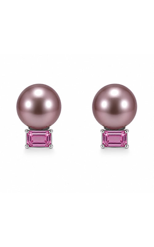 Ashley Lauren 14k White Gold 11-12mm Cultured Freshwater Pearl 2.03ctw Emerald Cut Pink Sapphire Stud Earrings PEARLPINKSAPH-EARS