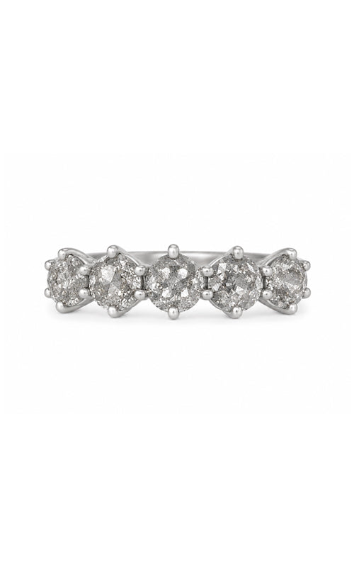 Ashley Lauren White Gold 5 Round 2.05ctw Salt and Pepper Diamond Ring SALTPEPPER-BAND