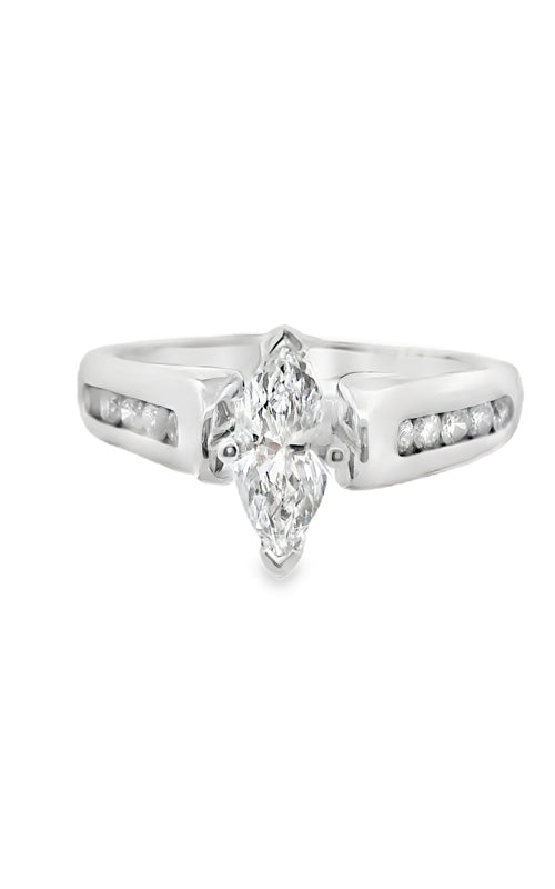 Albert's 14k White Gold .52ct Marquise Center Diamond .25ct Round Side Diamond Engagement Ring 406957A EDRIN02246