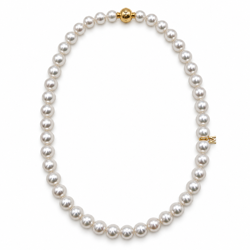 Mikimoto 18k Yellow Gold 16" A +1 8.9 X 8mm South Sea Pearl Necklace with 10mm Ball Clasp MNS08615NRX06302/MWL02204