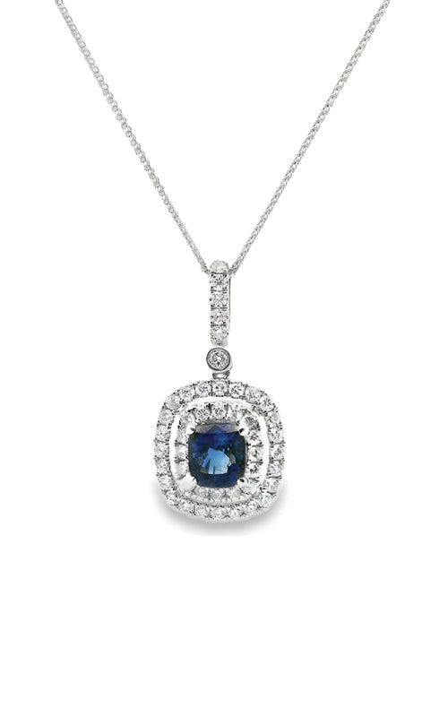 Albert's 14k White Gold 1.38ct Blue Sapphire and .63ct Diamond Necklace PD38364-4WCS