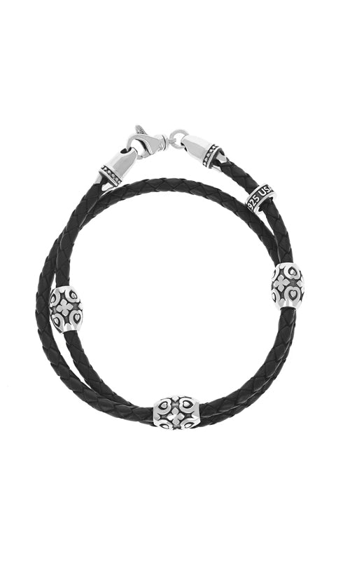 King Baby Sterling Silver Double Wrapped Cross Barrel Beaded Leather Bracelet K40-3402-8.75
