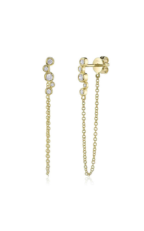 Shy Creation 14k Yellow Gold .20ctw Diamond Bezel Set Chain Earrings SC55027797