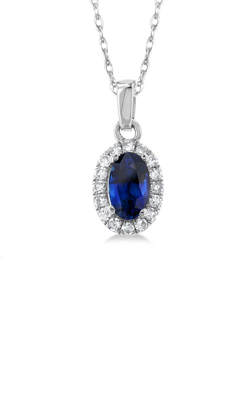 Albert's 10k White Gold 1/4ct Oval Sapphire .07ctw Diamond Halo Pendant 58699TSPDSPWG-OV