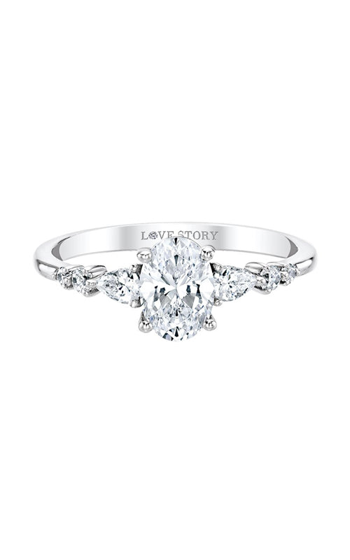 Love Story 14k White Gold 3/4ct Oval, .14 Pear and .07ct Round Diamond Engagement Ring AJ-R20346LJW23