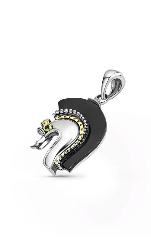 LAGOS Sterling Silver 18k Yellow Gold 31x22mm Black Agate Helmet Amulet 07-81243-Y
