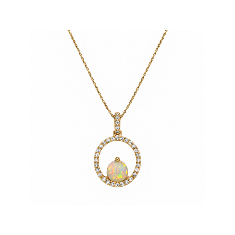 Albert's 14k Yellow Gold .35ct Round Opal and .15tw Round Diamond Circle 18" Necklace P6677-OP-14Y