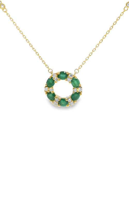 Albert's 14k Yellow Gold 18" .95ctw Emerald .24ctw Diamond Circle Pendant P2313076