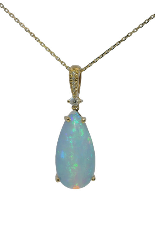 Albert's 14k Yellow Gold 18" 5.75ct Pear Shape Opal .10ctw Diamond Pendant P2411987