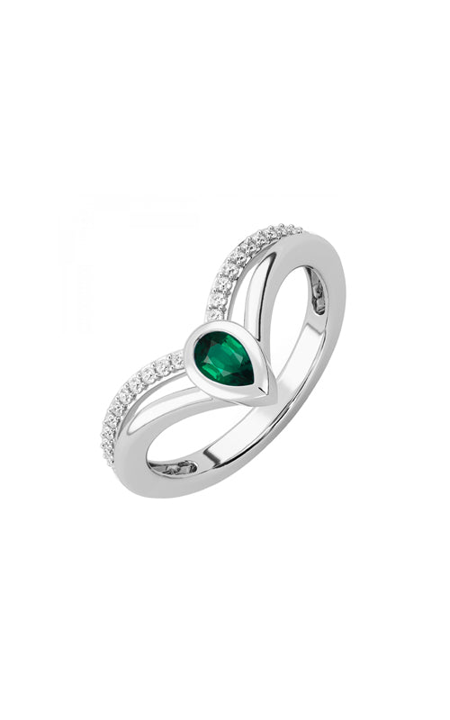Albert's 14k White Gold 1/3ct Emerald and 1/8ctw Diamond V Ring RG14144-4WSCE