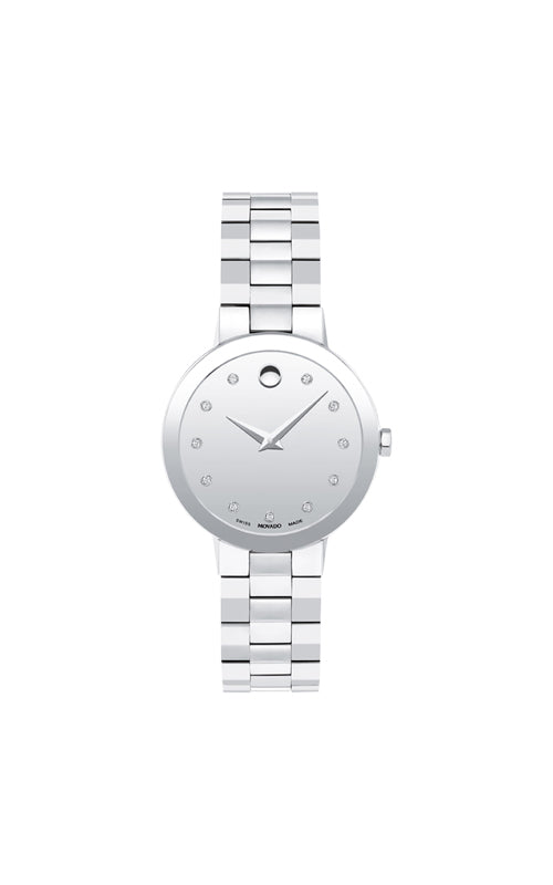Movado Ladies Sapphire 28mm Stainless Steel Diamond Watch 0607927