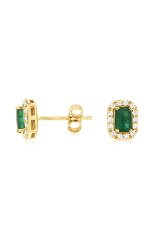 Albert's 14k Yellow Gold .56ctw Emerald and .20ctw Diamond Halo Stud Earrings H2901EM