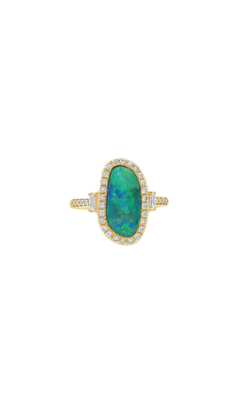 Albert's 14k Yellow Gold 2.10ct Black Opal .13ctw Baguettes .30ctw Round Diamond Ring R2319724