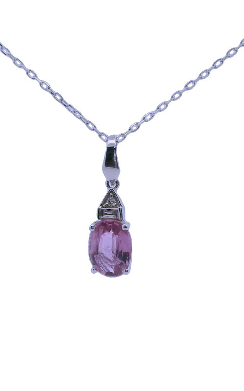 Albert's 14k White Gold 18" 1.03ct Pear Pink Sapphire .04ctw Diamond Pendant P2214661