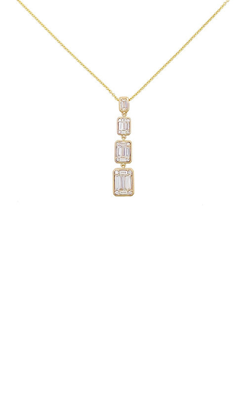 Ashley Lauren 14k Yellow Gold .56ctw Baguette, .12ctw Emerald, .06ctw Round Diamond Necklace N1414-BB-14Y