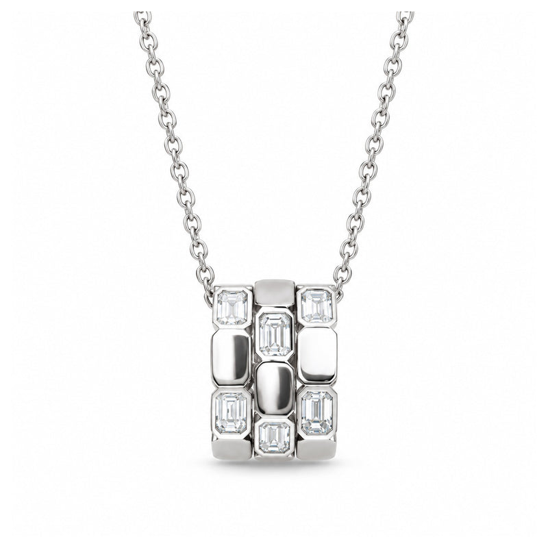 Ashley Lauren 14k White Gold 1.32ctw Diamond Emerald Cut Barrel Necklace with Adjustable 18" Chain P1430-14W