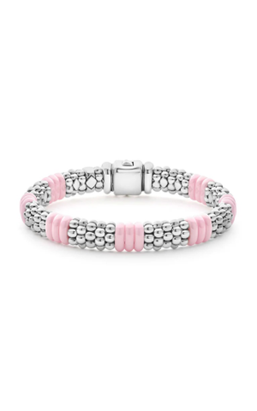 LAGOS Sterling Silver/18ky 7.5" 9mm Pink Ceramic Caviar Beaded Bracelet 05-81439-CP7