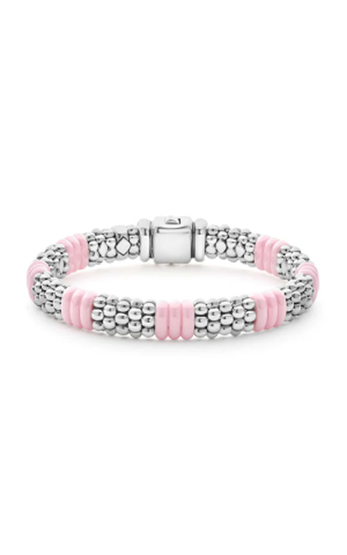 LAGOS Sterling Silver/18ky 7.5" 9mm Pink Ceramic Caviar Beaded Bracelet 05-81439-CP7