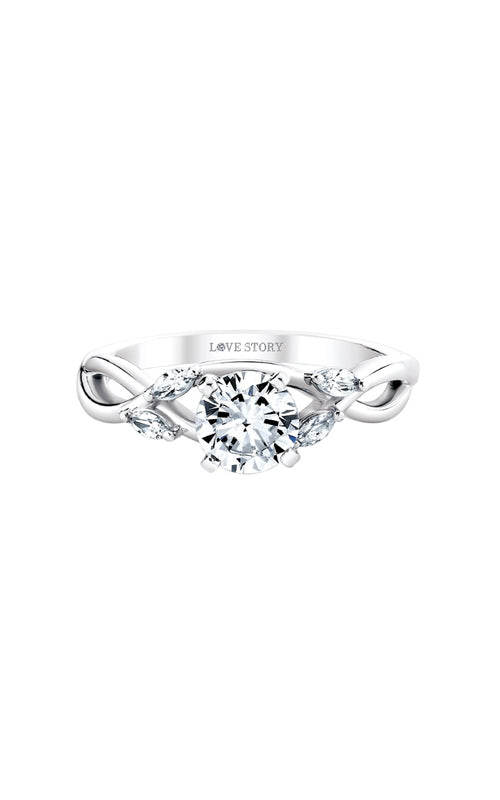 Love Story 14k White Gold 1/2ctw Round Center and 1/8ctw Melee Diamond Engagement Ring L8941-WGE