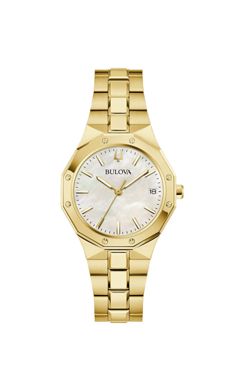 Bulova Ladies' Classic Prestige 32mm Gold Tone Mother of Pearl Watch 97M119