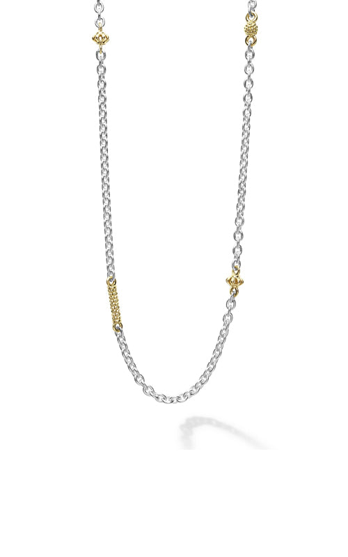 LAGOS Sterling Silver and 18k Yellow Gold Caviar Icon Elements 16-18" 1.5mm Link Chain Necklace 04-80946-ML