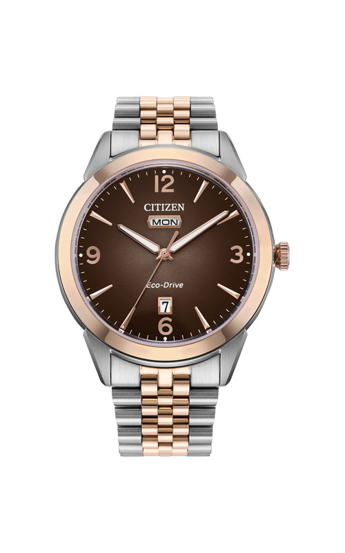 Citizen Men's Rolan Brown Dial Two Tone Watch AW0156-57X