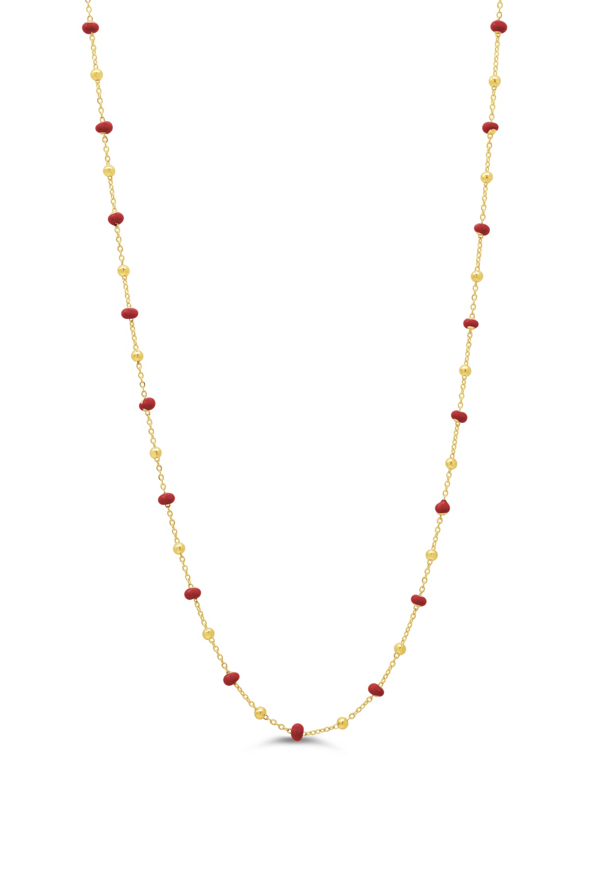 Alberts 10K Yellow Gold Adjustable Red Enamel Ball Necklace  9230N-RED