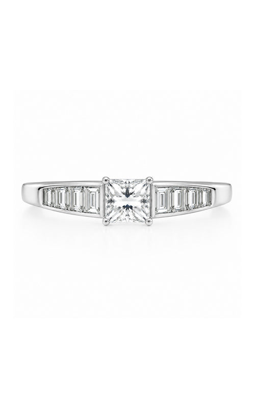 Albert's 14k White Gold .58ct Radiant H VS2 and .79ctw Diamond Melee Engagement Ring 459116D-ENG