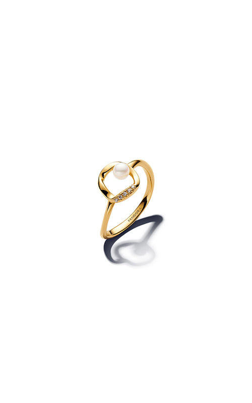 Pandora Organically Shaped Pavé Circle & Treated Freshwater Cultured Pearl Ring 163831C01-56