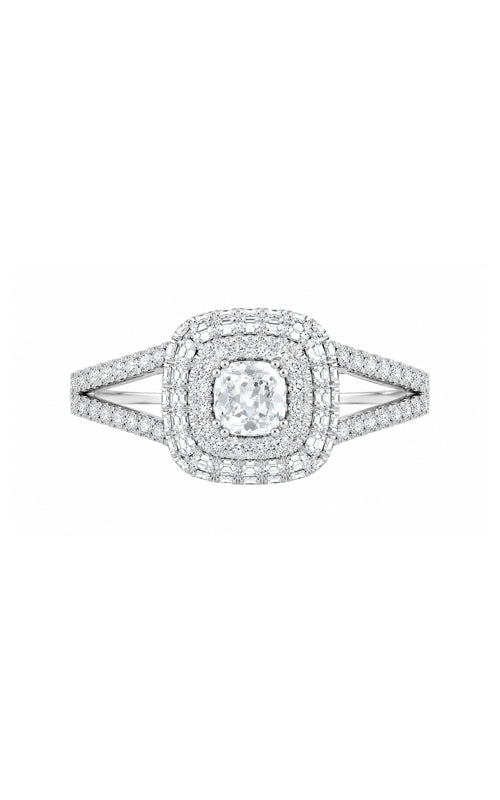 Albert's 14k White Gold .48ctw Cushion H-I SI 1.03ctw Double Halo Split Shank Engagement Ring 465671-A V098863