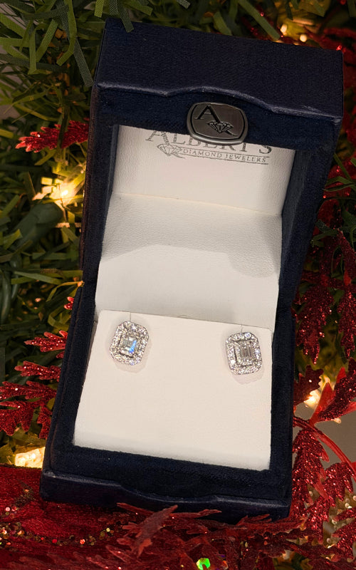 Albert's 14k White Gold 1.00tw Emerald Cut Halo Studs ER10270-4WC CO