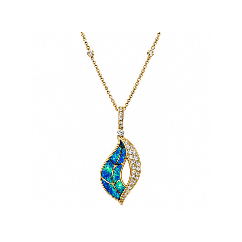 Albert's 14k Yellow Gold Inlay Opal and .45ctw Round Diamond 18" Necklace P2413063