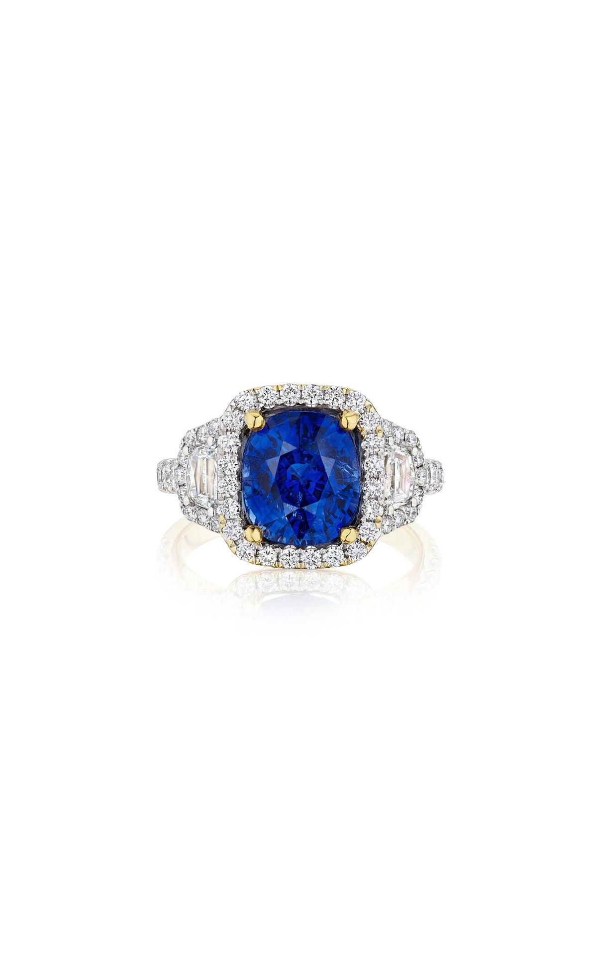 Albert's 18k Yellow Gold 4.58 Carat Sapphire & 1.35 Carat tw Trapezoid and Round Diamond Ring