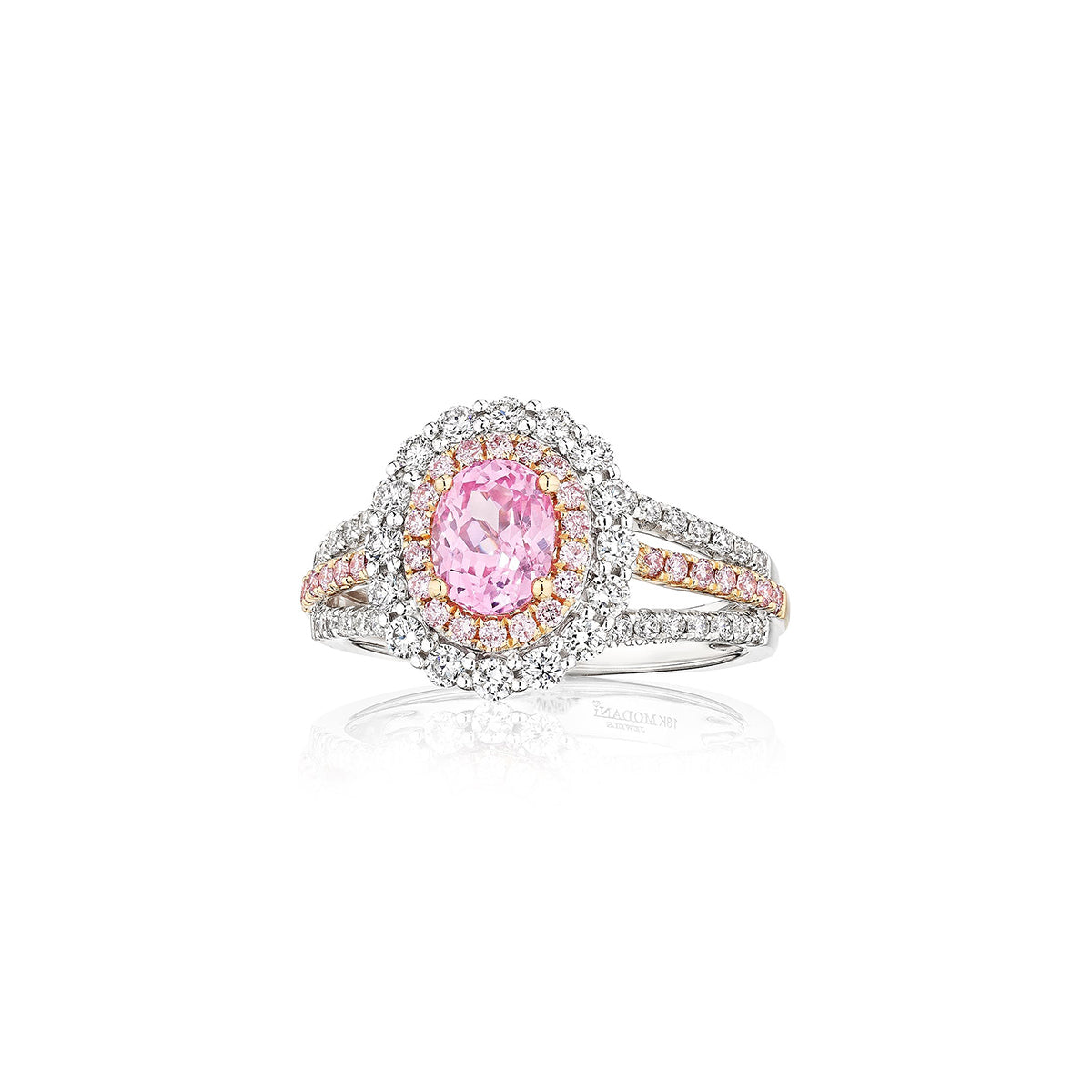 Albert's 18k White and Rose Gold 1.07ct Oval Padparadscha Sapphire & .83ctw Pink White Round Diamond Ring SDR74902