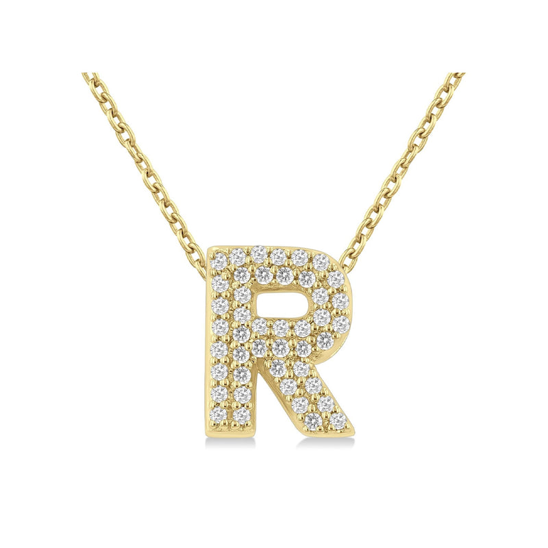 Albert's 10k Yellow Gold 18" .12ctw Diamond Bubble "R" Necklace 924F8TSPDYG-R