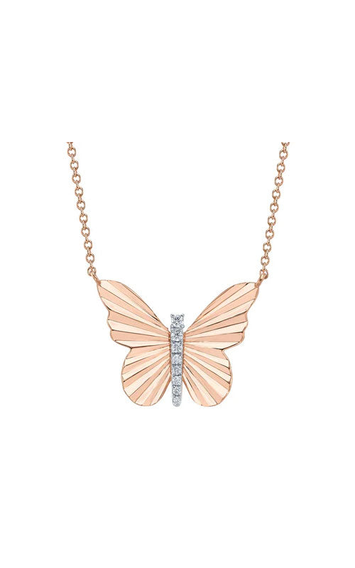 Shy Creation 14KR 18" 0.06Ctw Diamond Butterfly Necklace SC55028400RD
