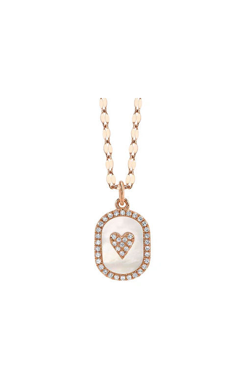 Shy Creation 14KR 18" 0.87CT Mother of Pearl 0.10Ctw Diamond Heart Pendant SC55028837