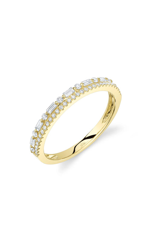 Shy Creation 14k Yellow Gold .30ctw Round and Baguette Diamond Band