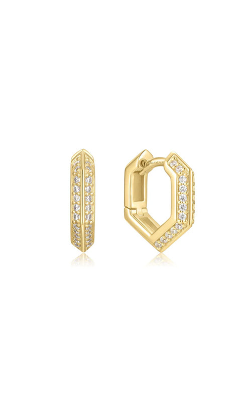 Ania Haie Sterling Silver 14K Yellow Gold Plated Sparkling Shield Huggie Hoop Earrings E067-06G