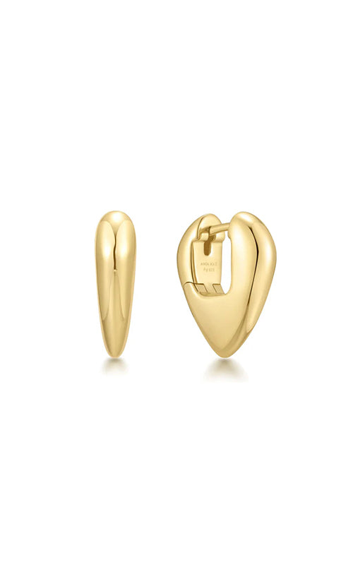 Ania Haie Sterling Silver 14K Yellow Gold Plated Puffy Shield Huggie Hoop Earrings E067-10G