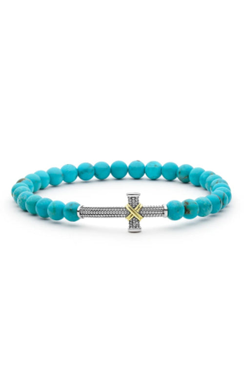 LAGOS Sterling Silver/18ky Two-Tone Beaded Turquoise Cross Stretch Bracelet 05-81544-T8