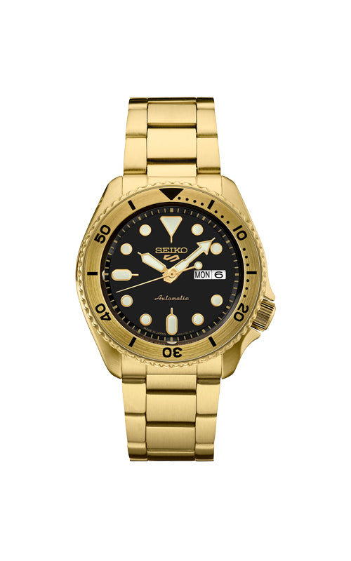 Seiko 5 Sports Goldtone Automatic Black Dial Watch SRPK18