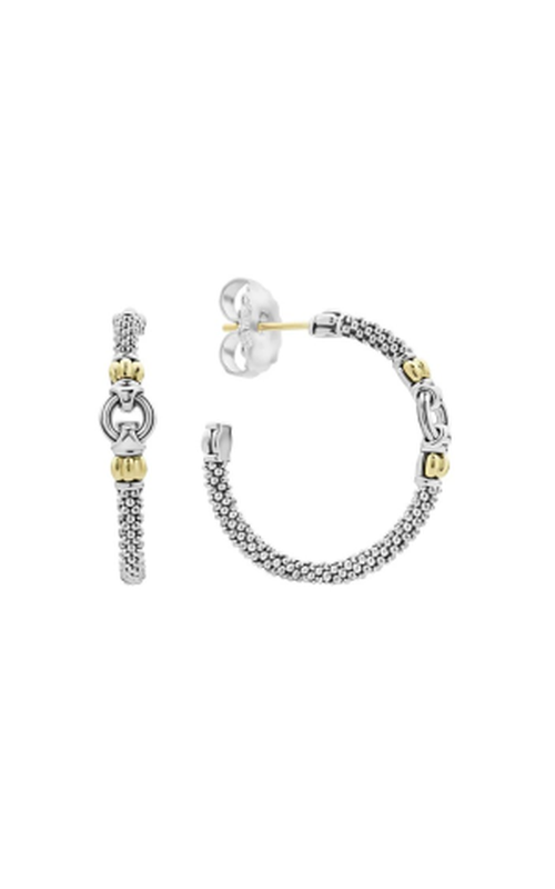 LAGOS Sterling Silver/18ky Signature Caviar 28mm Two-Tone Link Station Hoops 01-81410-S