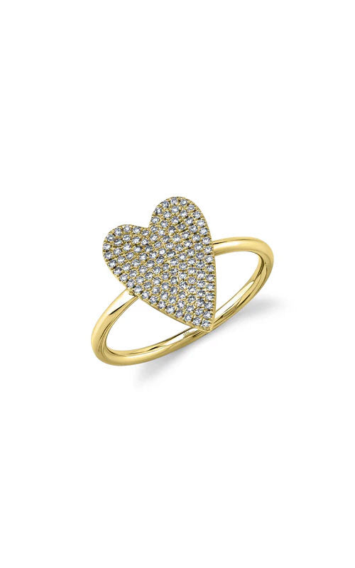 Shy Creation 14 Karat Yellow Gold .26CTW Round Diamond Heart Pave Ring Finger Size 7 SC55009105V2
