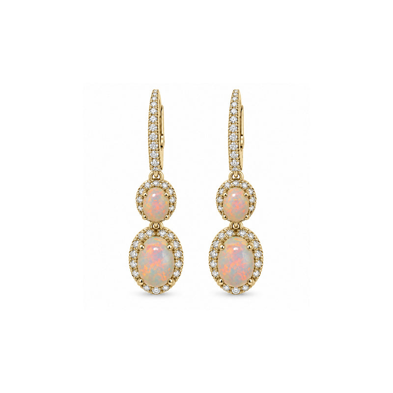 Albert's 14k Yellow Gold .89ctw Oval Opal and .30ctw Diamond Drop Hoop Earrings C9761F