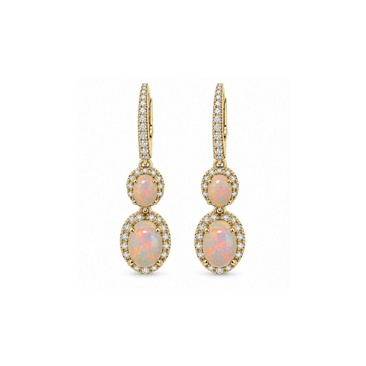 Albert's 14k Yellow Gold .89ctw Oval Opal and .30ctw Diamond Drop Hoop Earrings C9761F