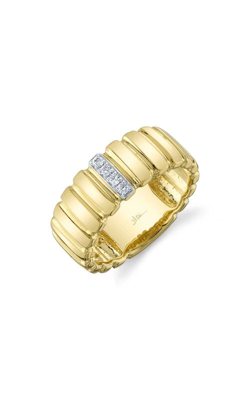 Shy Creation 14 Karat Yellow Gold .07CTW Round Diamond Ribbed Ring Finger Size 7 SC22009228V2RD