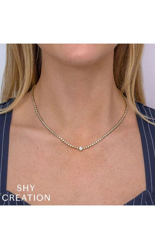 Shy Creation 14K Yellow Gold 2.89ctw Diamond Bezel Tennis Necklace SC55024503