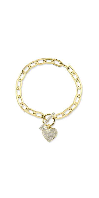 Shy Creation 14K Yellow Gold .41Ctw Diamond Pave Heart Paperclip Bracelet SC55024899Z7.5